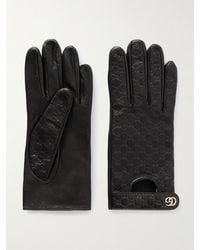 Gucci - Debossed Leather Gloves - Lyst