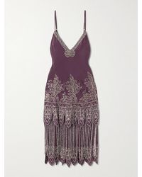 Bode - Epoque Fringed Embroidered Embellished Silk-Crepe Midi Dress - Lyst