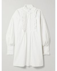 Valentino Garavani - Lace-Trimmed Ruffled Cotton, Linen And Silk-Blend Mini Shirt Dress - Lyst