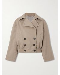 Brunello Cucinelli - Double-Breasted Cropped Cotton-Blend Gabardine Trench Coat - Lyst