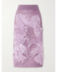 The Attico - Feather-Trimmed Crochet-Knit Midi Skirt - Lyst