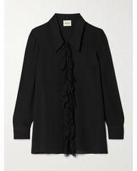 KHAITE - Luka Frayed Ruffled Silk Crepe De Chine Shirt - Lyst