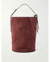 Alaïa - Hip Large Logo-Detailed Leather-Trimmed Suede Bucket Bag - Lyst