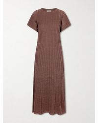 Brunello Cucinelli - Metallic Ribbed-Knit Midi Dress - Lyst
