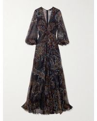 Etro - Pleated Gathered Floral-Print Silk-Crepon Maxi Dress - Lyst