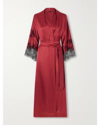Carine Gilson - Belted Lace-Embroidered Silk-Satin Robe - Lyst