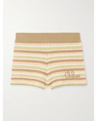 Chloé - Shorts Aus Gehäkelter Baumwolle Mit Streifen Und Stickerei - Lyst