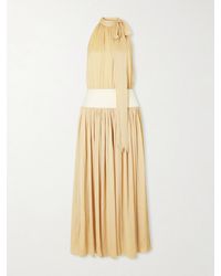Abadia - Knotted Halterneck Satin-Trimmed Crepon Midi Dress - Lyst