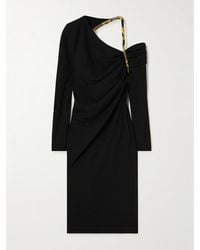 Versace - Robe Midi Asymétrique Dos Ouvert En Cady À Finitions En Serge De Soie Imprimée À Fronces - Lyst