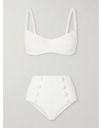 Lisa Marie Fernandez - Balconette Button-Embellished Floral-Jacquard Bikini - Lyst