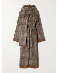 Brunello Cucinelli - Scarf-Detailed Belted Checked Brushed Wool-Blend Coat - Lyst