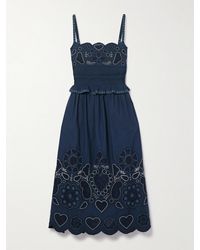 Sea - Jeanetta Mesh-Trimmed Embroidered Cotton-Voile Midi Dress - Lyst