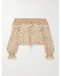 Posse - Priscilla Off-The-Shoulder Lace-Trimmed Cheetah-Print Silk-Georgette Blouse - Lyst