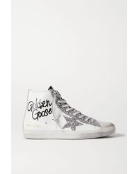 Golden Goose - Francy Glittered Distressed Leather And Suede High-top Sneakers - Lyst