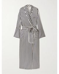 Olivia Von Halle - Nika Belted Striped Silk-Satin Robe - Lyst