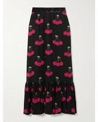 Valentino Garavani - Ruched Velvet-Trimmed Printed Silk-Crepe Maxi Skirt - Lyst