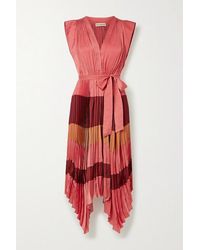 Ulla Johnson Maysha Midikleid Aus Satin Mit Gürtel Und Plissee In Colour-block-optik - Rot