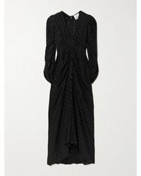 Isabel Marant - Albini Gathered Polka-Dot Stretch-Silk Jacquard Midi Dress - Lyst