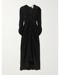 Isabel Marant - Albini Gathered Polka-Dot Stretch-Silk Jacquard Midi Dress - Lyst