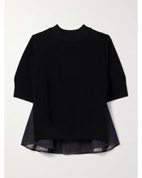 Sacai - Paneled Ribbed-Knit And Denim Top - Lyst
