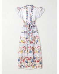 Mary Katrantzou - Belted Floral-Print Cotton-Blend Midi Dress - Lyst