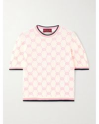 Gucci - Papiro Webbing-Trimmed Jacquard-Knit Cotton Sweater - Lyst