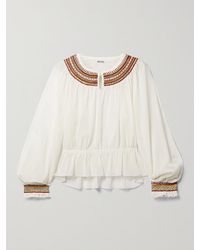 Bode - Embroidered Cotton-Voile Blouse - Lyst