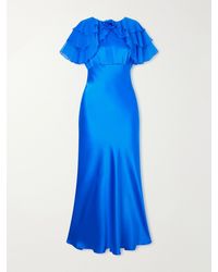 Rodarte - Ruffled Cape-Effect Floral-Appliquéd Silk-Satin Midi Dress - Lyst