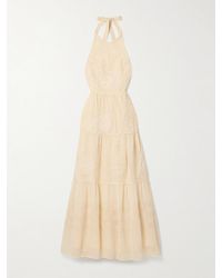 Emporio Sirenuse - Sibilla Embellished Embroidered Cotton-mesh Halterneck Maxi Dress - Lyst
