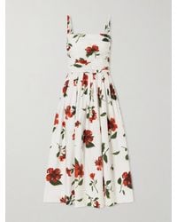 Oscar de la Renta - Belted Pleated Floral-Print Cotton-Blend Poplin Midi Dress - Lyst