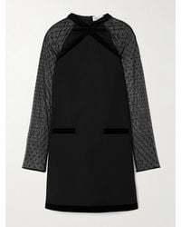 Nina Ricci - Bow-Detailed Velvet-Trimmed Polka-Dot Tulle And Wool-Gabardine Mini Dress - Lyst