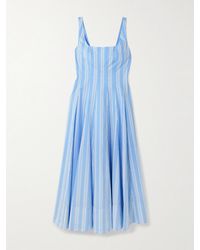 STAUD - Wells Paneled Striped Cotton-Blend Poplin Midi Dress - Lyst