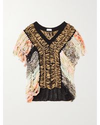 Dries Van Noten - Crochet-Knit And Printed Silk-Blend Chiffon Top - Lyst