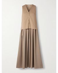 STAUD - Madeline Layered Cotton And Cashmere-Blend And Pleated Crepe Midi Dress - Lyst