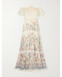 Etro - Off-The-Shoulder Lace-Trimmed Floral-Print Silk-Chiffon Maxi Dress - Lyst