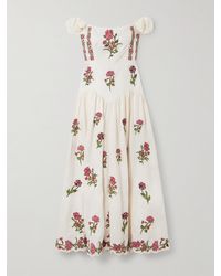 Agua Bendita - Robe Longue Épaules Nues En Lin Imprimé À Appliqués Et À Broderies Siembra - Lyst