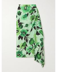 Erdem - Asymmetric Draped Floral-Print Crinkled-Taffeta Midi Skirt - Lyst