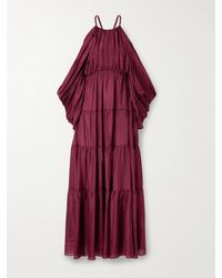 Zimmermann - Tallow Cold-Shoulder Pleated Tiered Silk-Satin Maxi Dress - Lyst