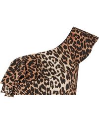 Ganni Bikini-oberteil Mit Leopardenprint, Rüschen Und Asymmetrischer Schulterpartie - Braun