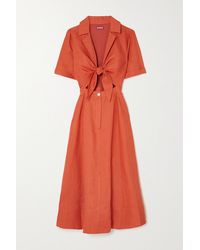 STAUD Giorgiana Cutout Linen Midi Dress - Brown