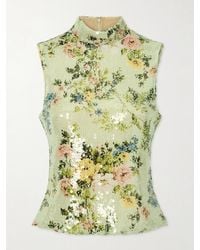 Brandon Maxwell - Piper Sequined Floral-Print Mesh Turtleneck Top - Lyst