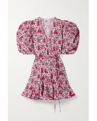 RHODE - Claudine Printed Cotton-poplin Wrap Mini Dress - Lyst