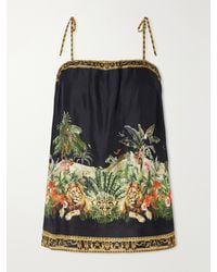CAMILLA - Crystal-Embellished Printed Silk-Satin Top - Lyst