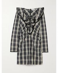 Ganni - Net Sustain Velvet-Trimmed Ruffled Organic Cotton-Poplin Mini Dress - Lyst