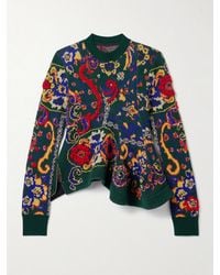 Sacai - Draped Embroidered Jacquard-Knit Wool Sweater - Lyst