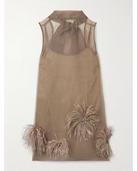 STAUD - Albee Embellished Feather-Trimmed Crepon Turtleneck Mini Dress - Lyst