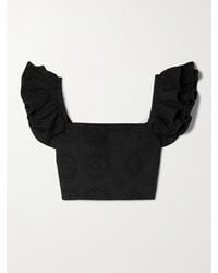Alice + Olivia - Tawny Cropped Broderie Anglaise Cotton And Linen-Blend Top - Lyst