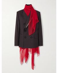 Sacai - Double-Breasted Chiffon-Trimmed Wool Blazer - Lyst