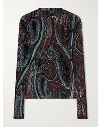 Etro - Printed Velvet-Trimmed Mesh Blouse - Lyst