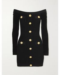 Balmain - Schulterfreies Minikleid Aus Strick Mit Zierknöpfen - Lyst